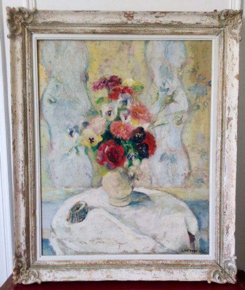 fig 3. Flowers, 1939 An enchanted world large antique French oil by Rémy Hétreau (1913-2001) 