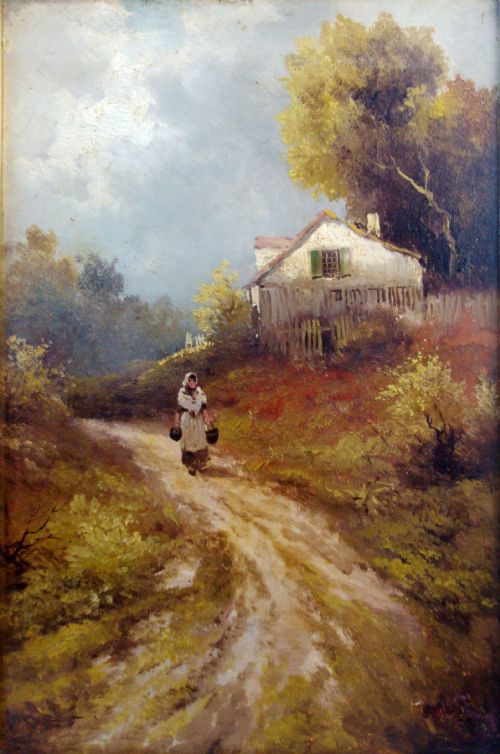 French Barbizon Country Scene, Manner of Galiany  Circa 1890 Oil on Board