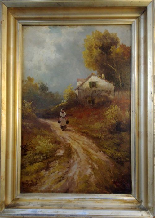 fig 1. French Barbizon country scene, manner of Galiany  circa 1890 oil on board