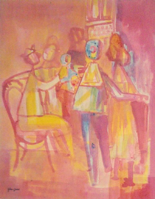 fig 3. Abstract cubist Family scene by Franco-Hungarian avantgarde artist Geza Szobel (1905-1963)