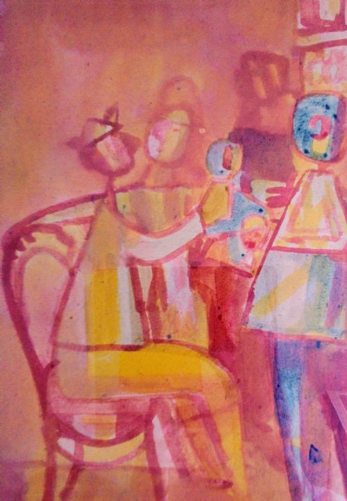 fig 1. Abstract cubist Family scene by Franco-Hungarian avantgarde artist Geza Szobel (1905-1963)