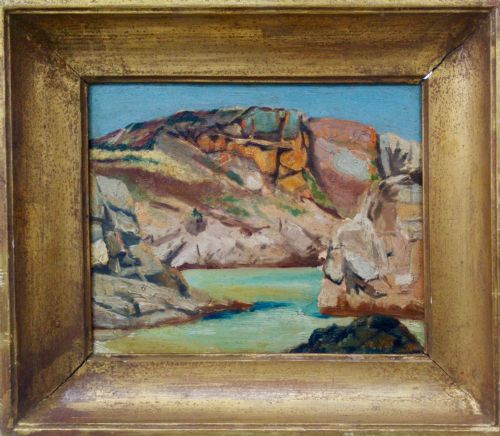 fig 1. The Creek: French Cezannian cubist abstract landscape, circa 1920, oil on panel