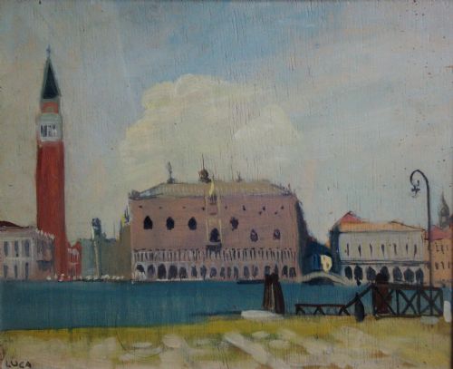 Venice Doge's Palace 1937, Italy by French Prize of Rome Artist Pierre Lucas, Oil on Panel

