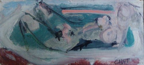fig 2. Woman bathing, in the bath tub, Andre Civet antique modernist abstract oil on panel