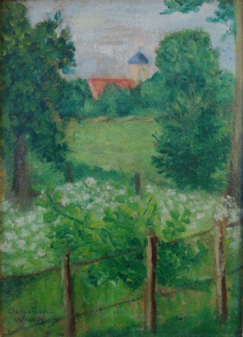 Spring, White Flowers in the Garden French Antique Exhibited Oil, 1954, Woman Artist Christiane Warnod