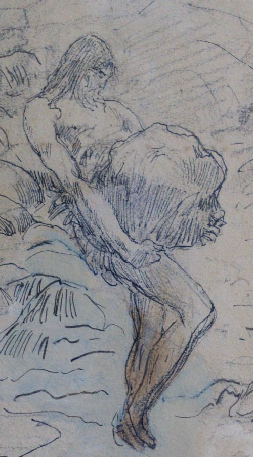 fig 1. Luc-Olivier Merson (1846-1920) illustration for Gustave Flaubert, 1895 antique French original drawing