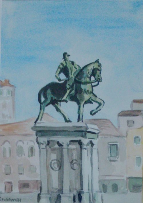 Italy Venice, the Equestrian Statue of Colleoni, Ça 1940 Watercolour