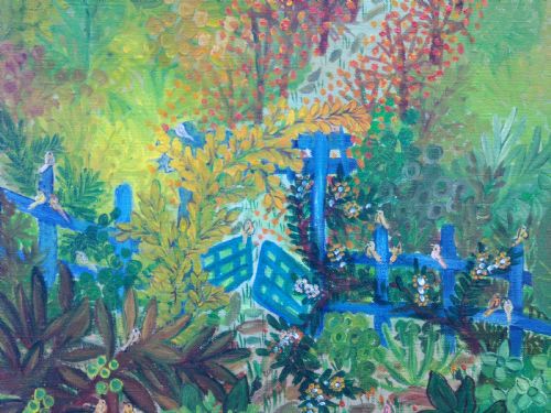 fig 1. Paradisiacal landscape, flowers and birds: acclaimed Brazilian naive primitive outsider artist Iracema Arditi