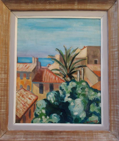 fig 1. The Mediterranean coast, Cassis, Côte d'Azur, antique French oil on canvas exhibited Paris 1952