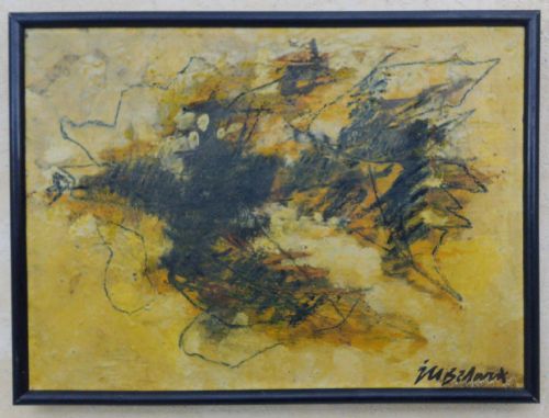 fig 1. Antique French abstract modernist, 1959, abstracted birds in flight