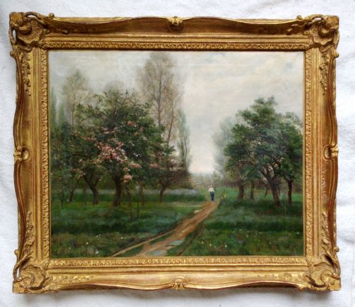 fig 1. The gardener returning home through is garden in spring, Impressionist circa 1870 oil on canvas
