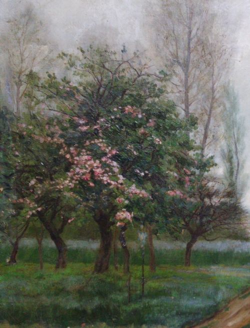 fig 2. The gardener returning home through is garden in spring, Impressionist circa 1870 oil on canvas