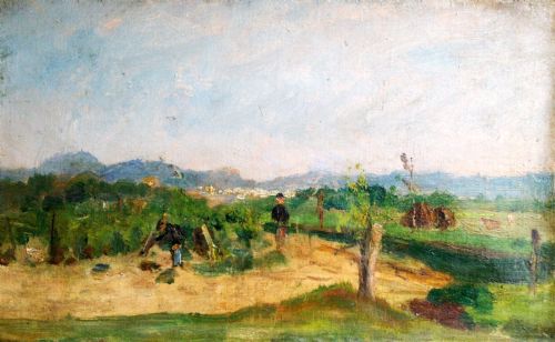 Walkers in a Summer Landscape, French Impressionist Oil, Circa 1880