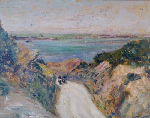 The Path Down the Cliff, the Sea, Brittany , 1904 Intimist Abstracted Oil on Panel