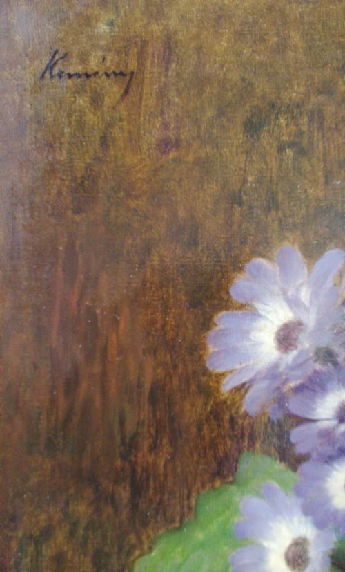 fig 3. Humble flowers, the pot of daisies, blue Cineraria by Hungarian British Kelman Kameny ca 1940 oil on canvas