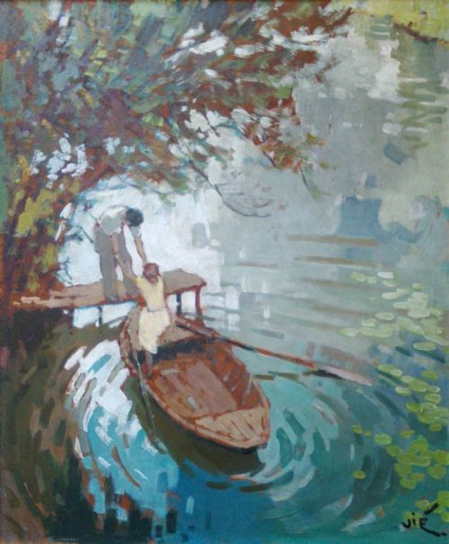 Boating on the Lake - Art Deco Period 1930s French Oil by Gabriel Vie (1888-1973)