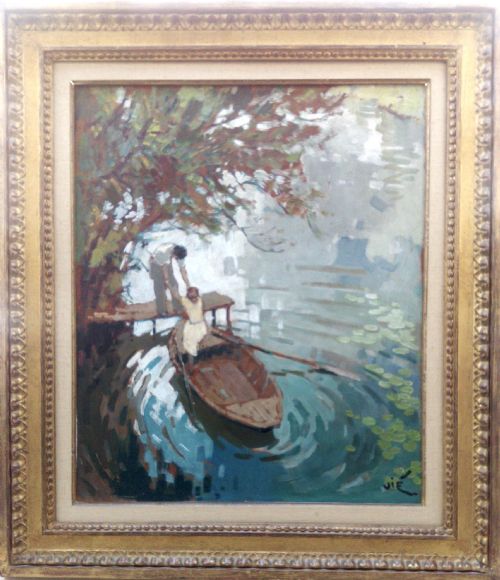 fig 2. Boating on the lake - art deco period 1930s French oil by Gabriel Vie (1888-1973)