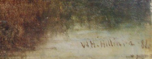fig 2. Landscape with figures in a boat, American 19th Century artist W H Hilliard oil on panel