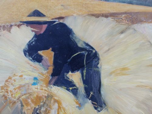 fig 1. Abstracted hay making scene, French modernist, with St Germain Gallery ca 1960 oil on canvas