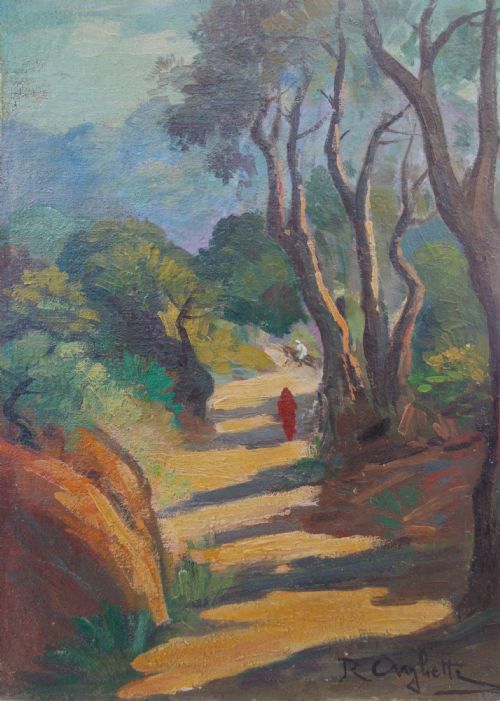 fig 2. Orientalist Fairy Tale Landscape with a Rider, ca 1930 Art Deco, Roméo Charles AGLIETTI (1878-1956) oil on panel