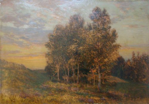 fig 1. Symbolist nature study, the copse at sunset, Viennese art nouveau oil by Austrian Thomas Leitner (1876-1948)
