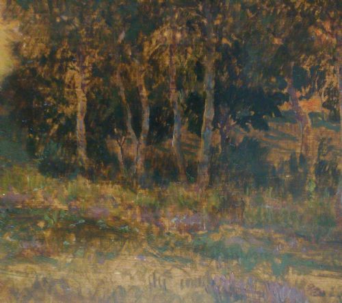 fig 2. Symbolist nature study, the copse at sunset, Viennese art nouveau oil by Austrian Thomas Leitner (1876-1948)