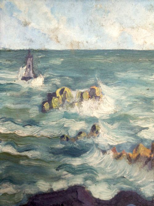 fig 2. The little lighthouse in the waves, ca 1910 abstracted modernist marine landscape oil on canvas