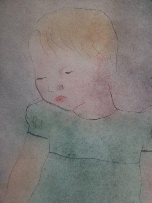 fig 1. Little girl dangling her legs, Paris 1936 antique pastel by Austrian woman artist Charlotte Walther Wipplinger