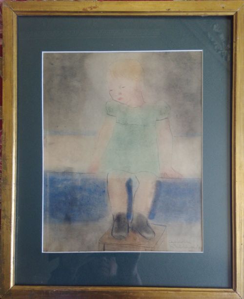 fig 2. Little girl dangling her legs, Paris 1936 antique pastel by Austrian woman artist Charlotte Walther Wipplinger