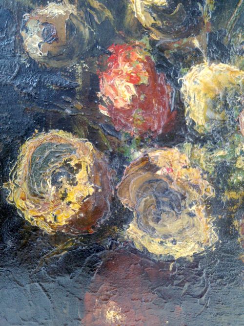 fig 2. Exuberant French Expressionist Floral Still Life, circa 1950, Master of the chiaroscuro, oil on canvas