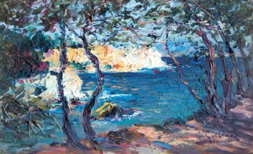 Cote D'azur Coast, Calanques, Cassis Bay, Circa 1920, Southern French Oil on Panel by Italian Italo Giordani