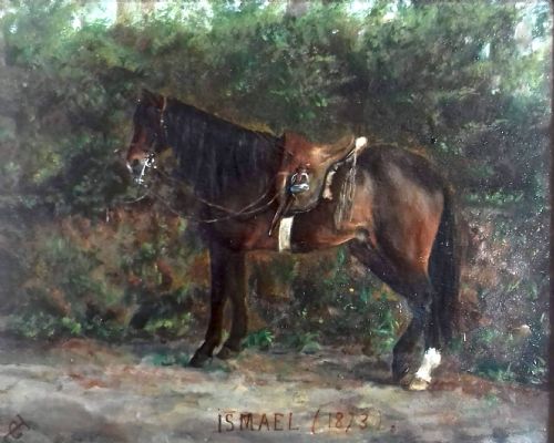Equestrian Portrait: Ismael, 1878 Antique French Horse Painting Oil on Board