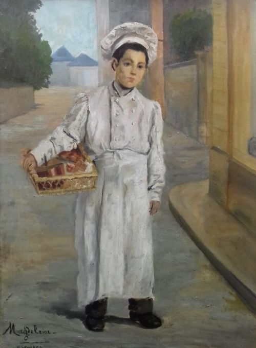 The Young Cook in Chef's Whites and Toque,1900 French Antique Oil on Canvas