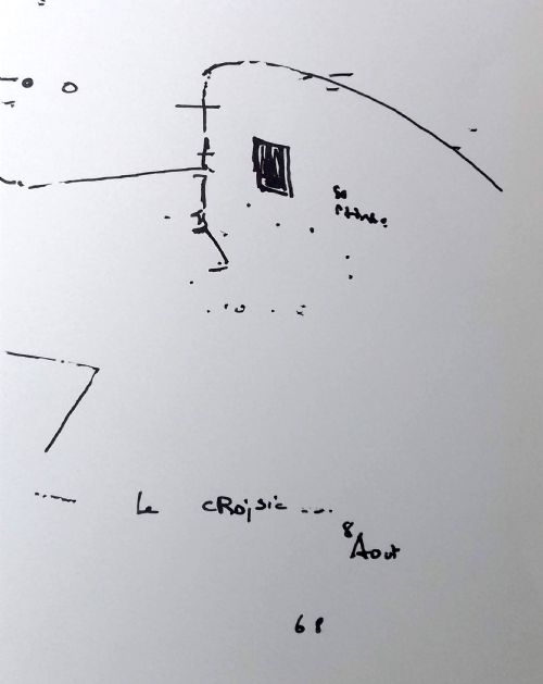 fig 1. Abstracted modernist seaside scene, the harbour at Le Croisic, Brittany, France, August 1968, large maritime drawing by Cara Costea