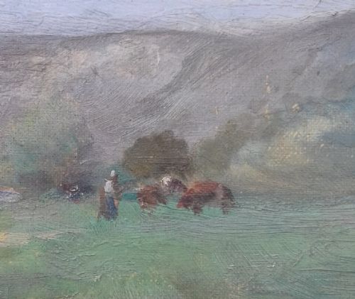 fig 2. Pastures by the Seine, river landscape Normandy circa 1880 French American antique oil on canvas