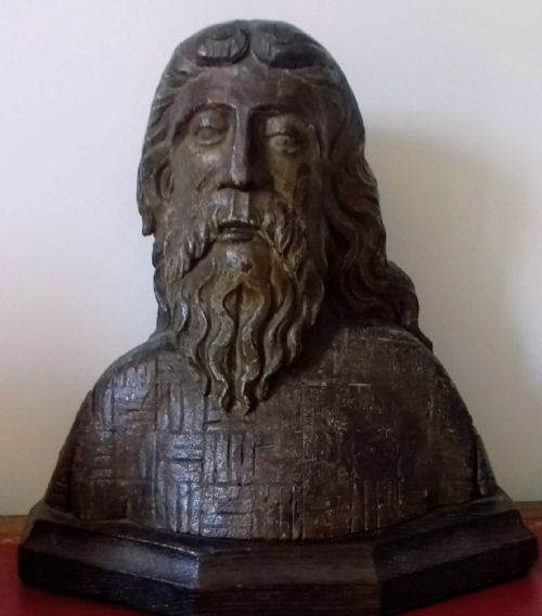 Early Renaissance 15th Century Gothic Portrait Bust of a Saint or Secular Figure Wooden Sculpture Carving