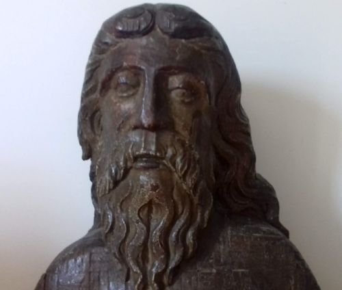 fig 1. Early Renaissance 15th Century Gothic portrait bust of a saint or secular figure wooden sculpture carving