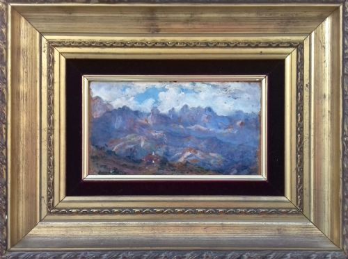 Mysterious Impressionist Mountain Landscape, Circa 1890, Antique French or Swiss  Miniature Oil on Panel