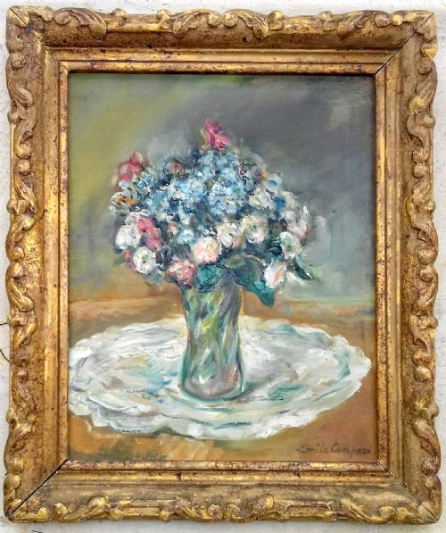Humble Field Flowers: Emile Compard, Friend of Bonnard, 1930s French Floral Still Life Bouquet Oil on Canvas