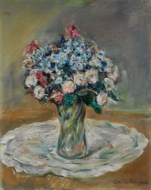 fig 1. Humble Field Flowers: Emile Compard, friend of Bonnard, 1930s French Floral Still Life bouquet oil on canvas