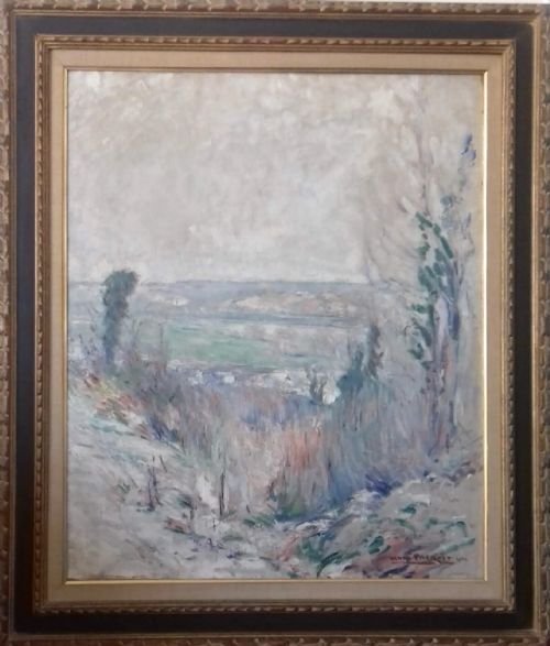 fig 1. Giverny, the Seine in Winter, 1924 by Henri Pacquet, friend of Monet. Large French Impressionist oil on canvas