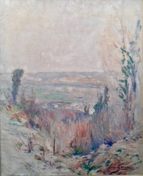 Giverny, the Seine in Winter, 1924 by Henri Pacquet, Friend of Monet. Large French Impressionist Oil on Canvas
