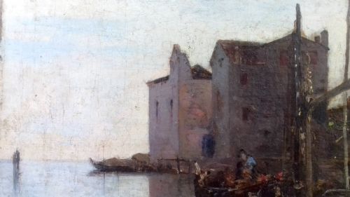 fig 3. Canal view, Venice, Italy by 19th Century Russian French Jean d'Alheim luminous antique oil painting