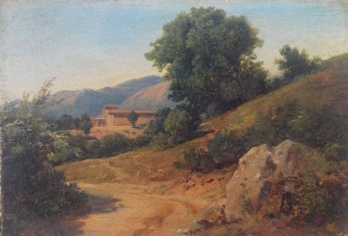 Fine Italian Summer Landscape, Rieti, Corot Period, French  Antique 19th Century Oil on Canvas