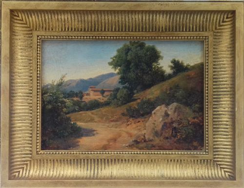 fig 1. Fine Italian Summer Landscape, Rieti, Corot period, French antique 19th Century oil on canvas