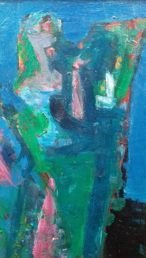fig 2. Abstracted still life with artist and easel, French 1946 fauve expressionist oil on canvas