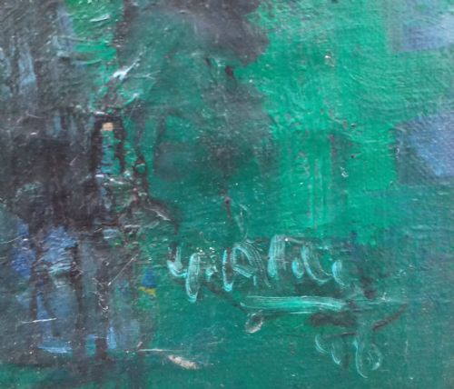 fig 3. Abstracted still life with artist and easel, French 1946 fauve expressionist oil on canvas