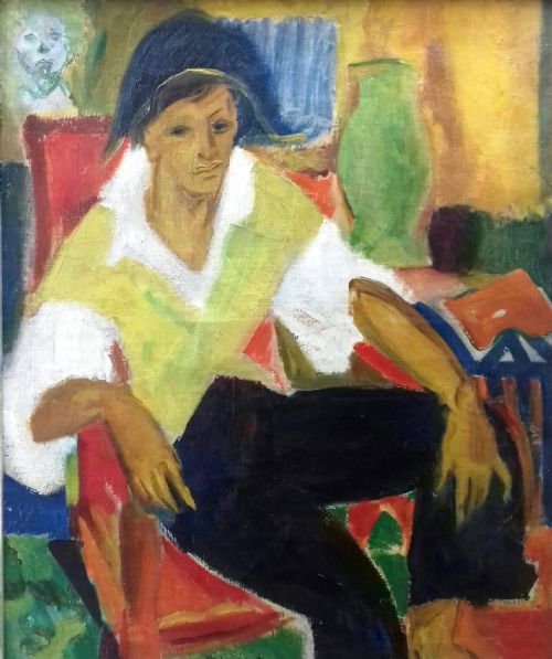 The Red Armchair, Man with the Cocked Hat: French Fauve Colourist Jean Micoine Ca 1948 Abstracted Oil on Canvas