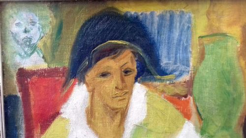 fig 2. The red armchair, man with the cocked hat: French fauve colourist Jean Micoine ca 1948 abstracted oil on canvas