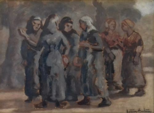 French Impressionist Discussions in the Park, the Nuns, Circa 1910 Oil on Panel